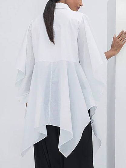 Chemisiers et chemises à manches évasées, manches mi-longues, boutonnés, couleur unie, à revers fendus 