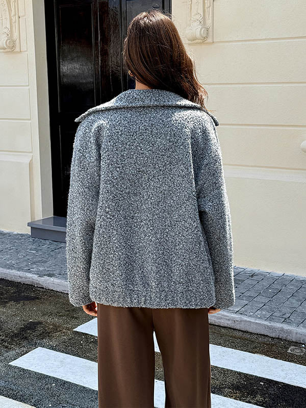 Long Sleeves Loose Buttoned Solid Color Lapel Cardigan Tops Outerwear