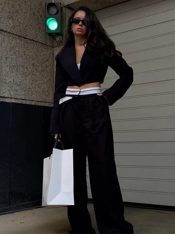 Urban High Waist Weites Bein Gestreifte Plisseehose Einfarbig 