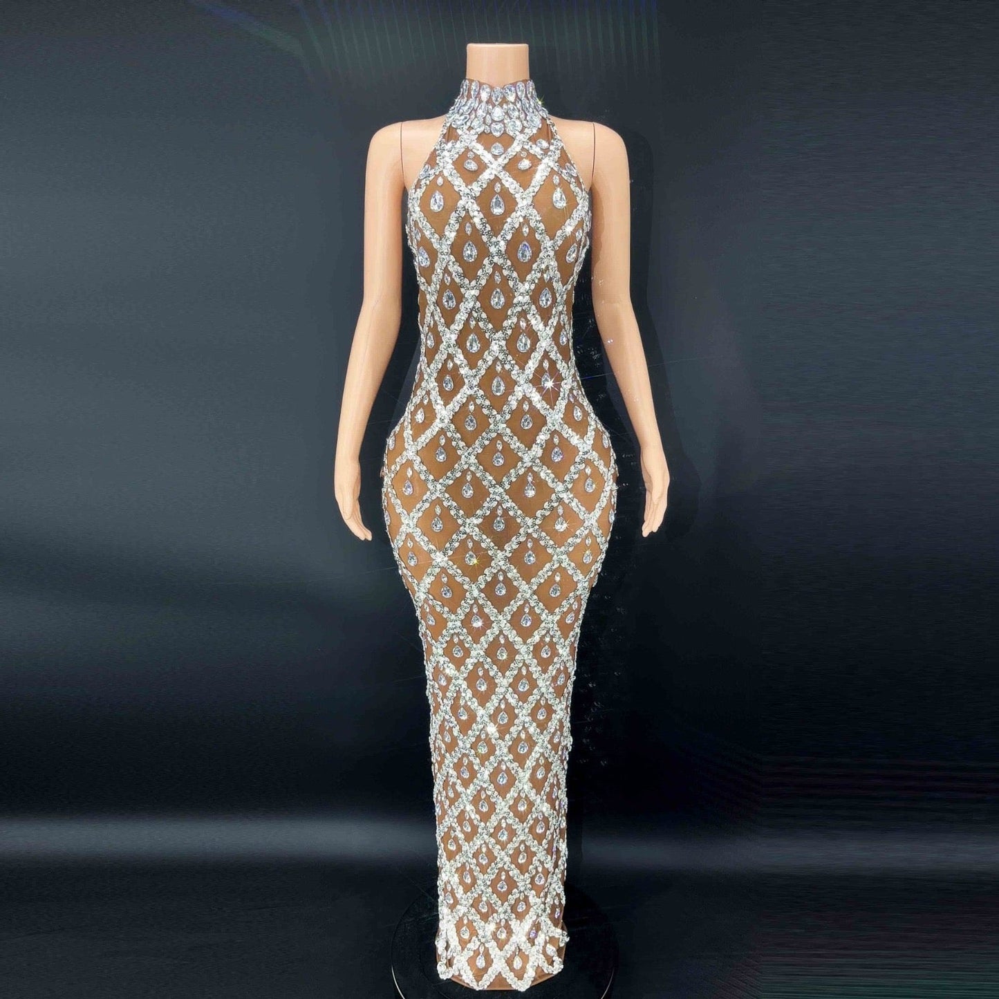 DANIELA Crystals Maxi Dress BROWN