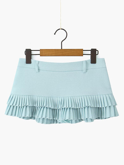 Loose No Belt Pleated Solid Color Skirts Bottoms