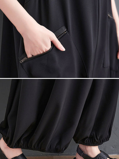 Loose Oversize Solid Color Zipper Jumpsuits Bottoms