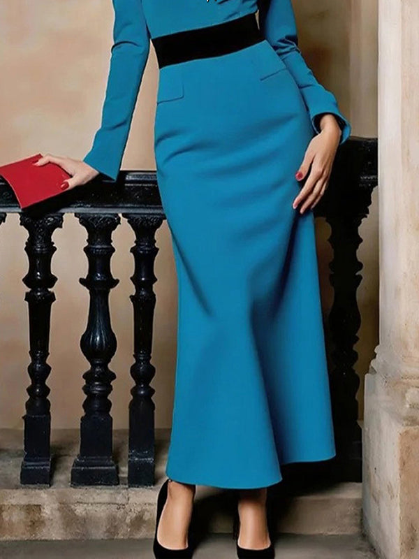 Long Sleeves Split-Joint Lapel Maxi Dresses