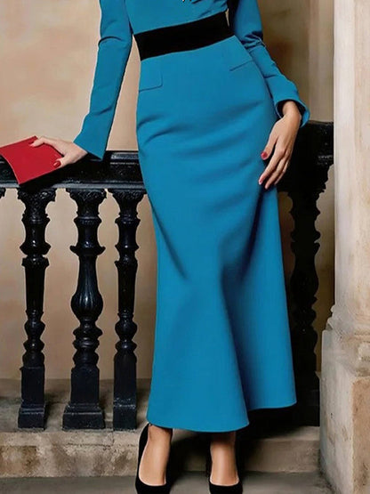 Long Sleeves Split-Joint Lapel Maxi Dresses