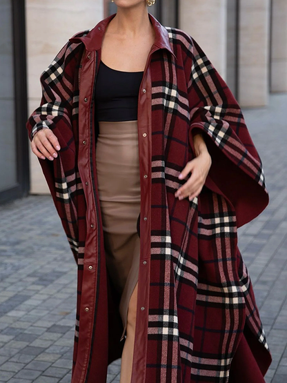 Long Sleeves Loose Buttoned Plaid Split-Joint Lapel Outerwear