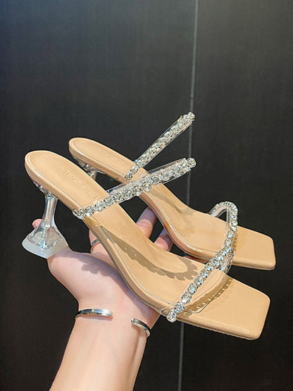 Peep Toe Rhine Stones Shiny Transparent Pumps Sandals