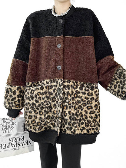 Long Sleeves Loose Buttoned Contrast Color Reversible Split-Joint Round-Neck Cardigan Tops Outerwear