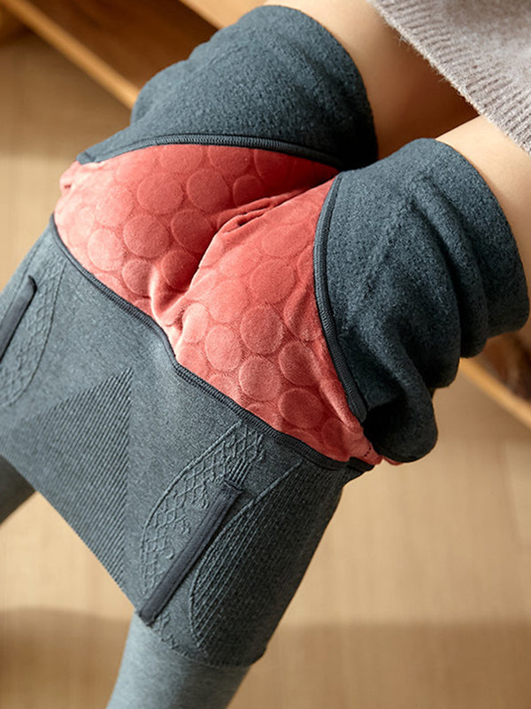 Pantalon thermique décontracté en velours à jambe skinny, couleur unie, garde au chaud 