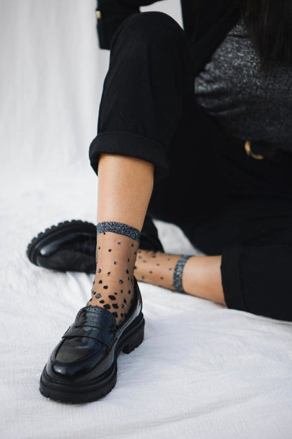 Transparent Socks with Silver Polka Dots