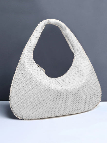 Geometric Solid Color Split-Joint Woven Zipper Bags Handbags