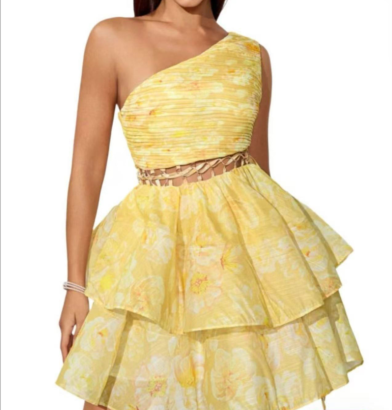 NEXT DAY DELIVERY One Shoulder Mini Flower Dress