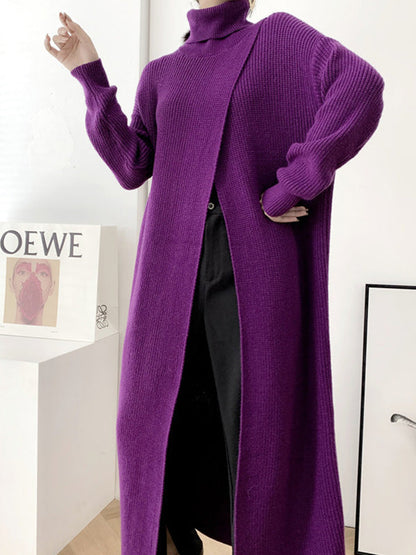 Original Loose Solid Color Split-Front Sweater Dress