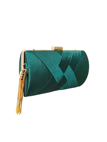 Sacs à main de banquet à pompons de couleur contrastée avec chaînes 