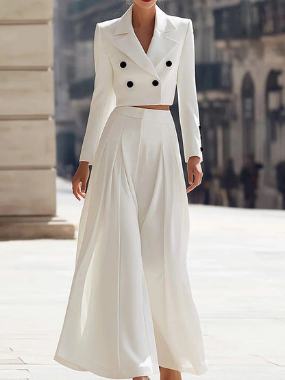 Long Sleeves Buttoned Solid Color Notched Collar Blazer Outerwear