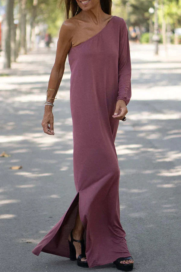 Sloane | Women's One Shoulder Maxi Dress Long Sleeve Side Split