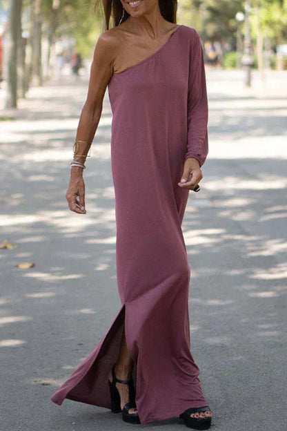 Sloane | Women's One Shoulder Maxi Dress Long Sleeve Side Split