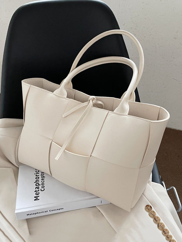 Solid Color Split-Joint Woven Shoulder Bags Handbags