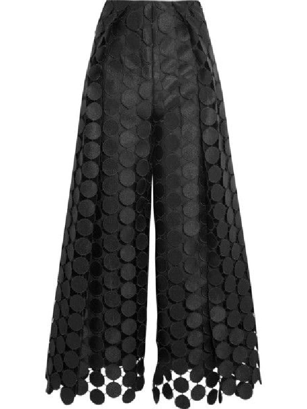 Solid Color Polka Dot Hollow Wide Leg High Waisted Trousers Pants