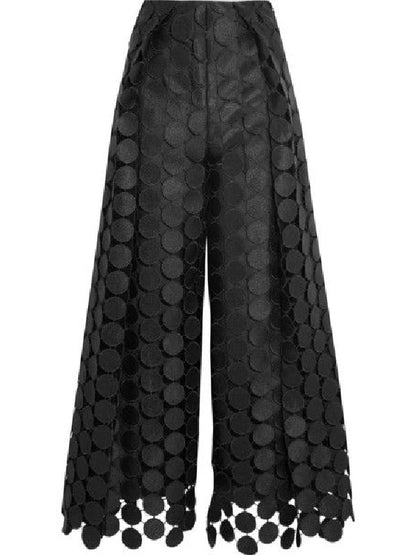 Solid Color Polka Dot Hollow Wide Leg High Waisted Trousers Pants
