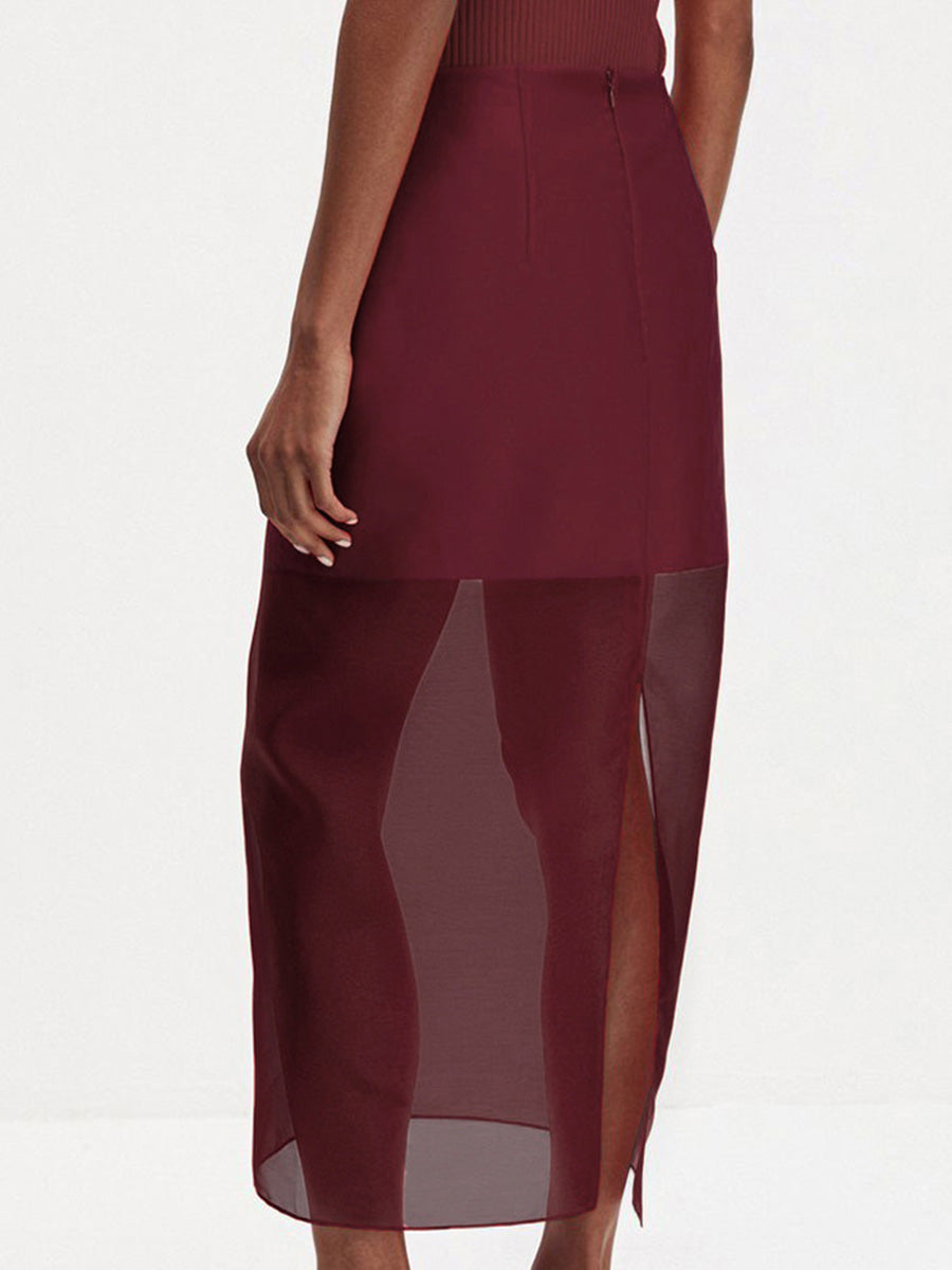 Bodycon High Waisted See-Through Solid Color Split-Joint Skirts Bottoms