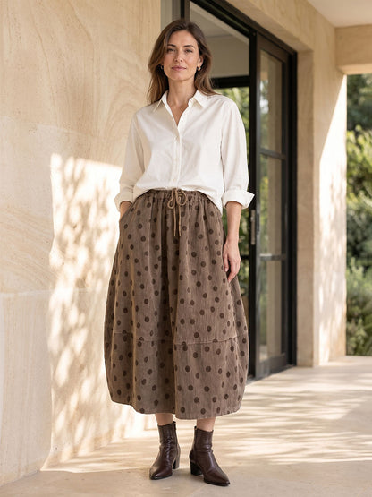 Split-Joint Polka-Dot Pockets Elasticity Drawstring Contrast Color Loose A-line Skirts