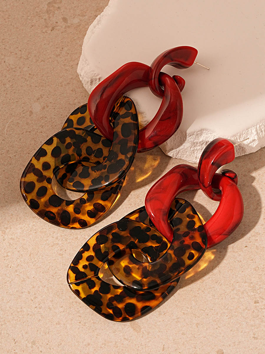 Contrast Color Geometric Leopard Drop Earrings