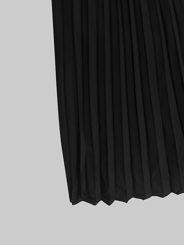 Robe longue moulante sans manches, plissée, couleur unie, à col montant et à fentes 