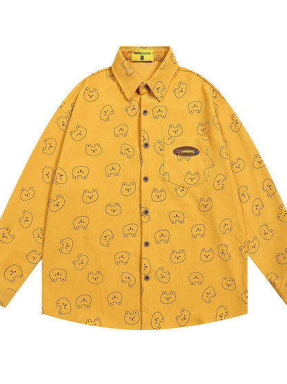 Men's Bear Printed Button-Up Shirt