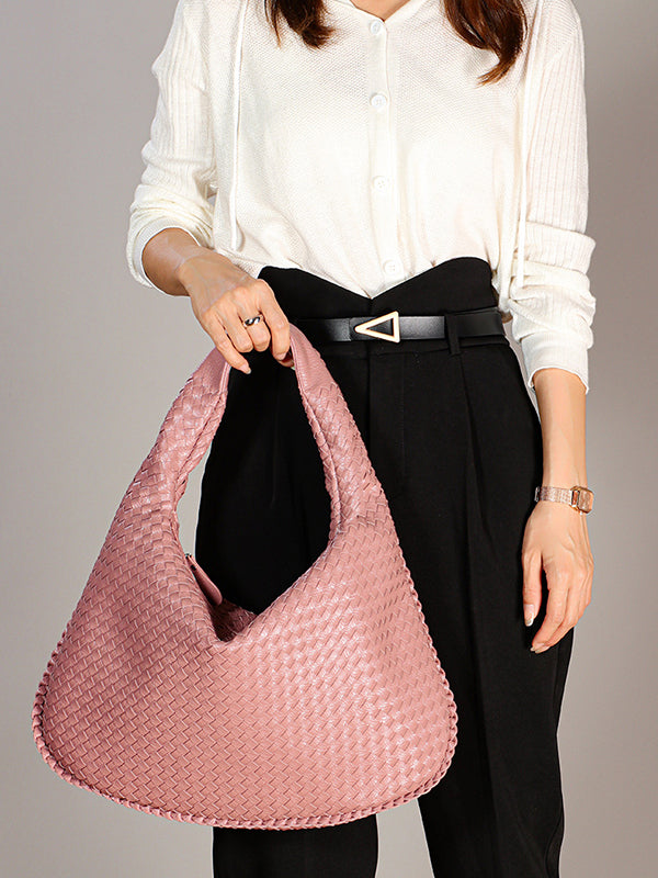 Geometric Solid Color Split-Joint Woven Zipper Bags Handbags