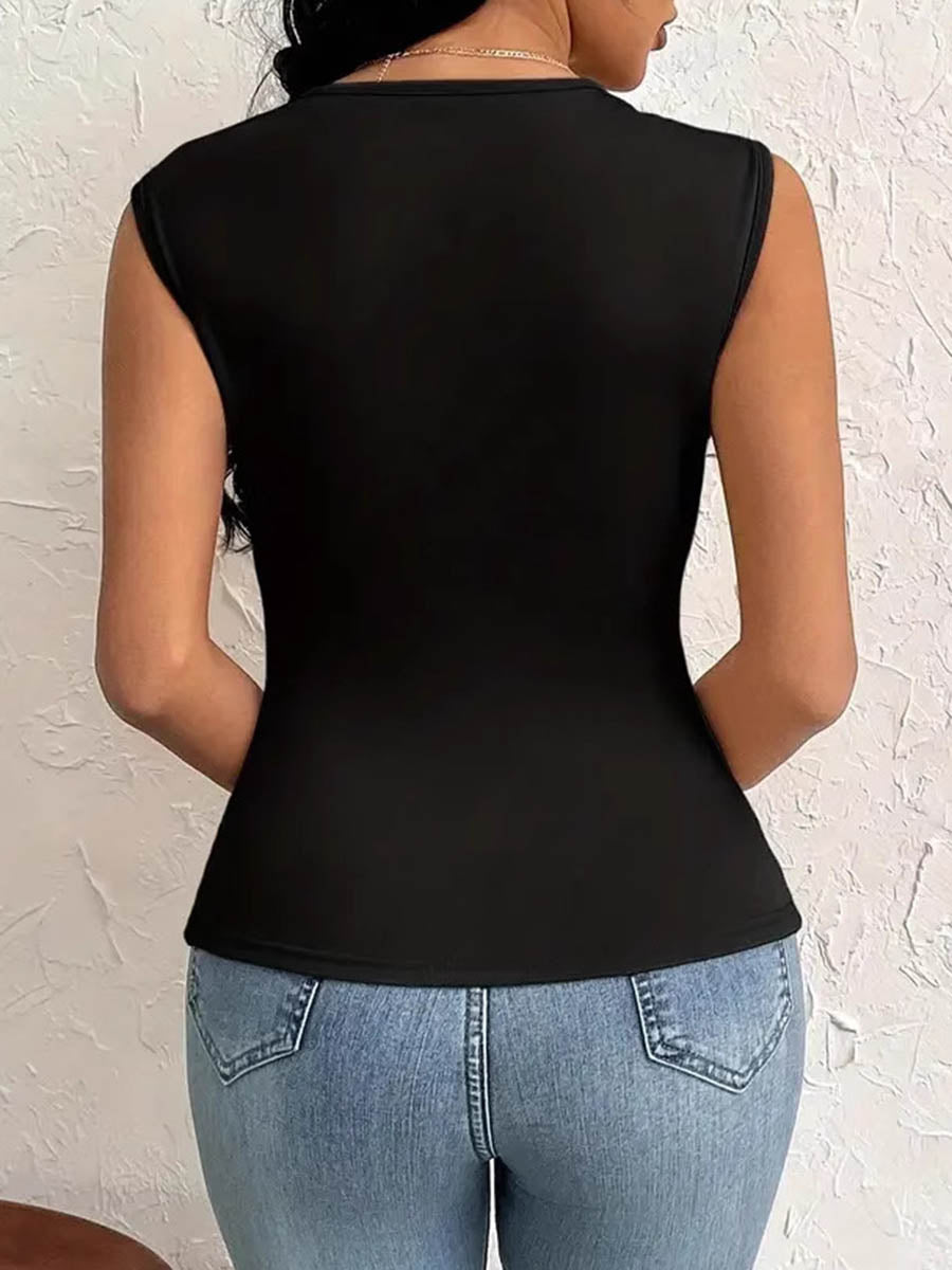 Elasticated Waist High Waisted Pleated Solid Color Split-Side Asymmetric Neckline Blouses&Shirts Tops