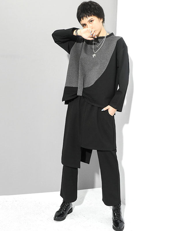 Pantalon décontracté à deux couleurs unies et irrégulières, création originale 