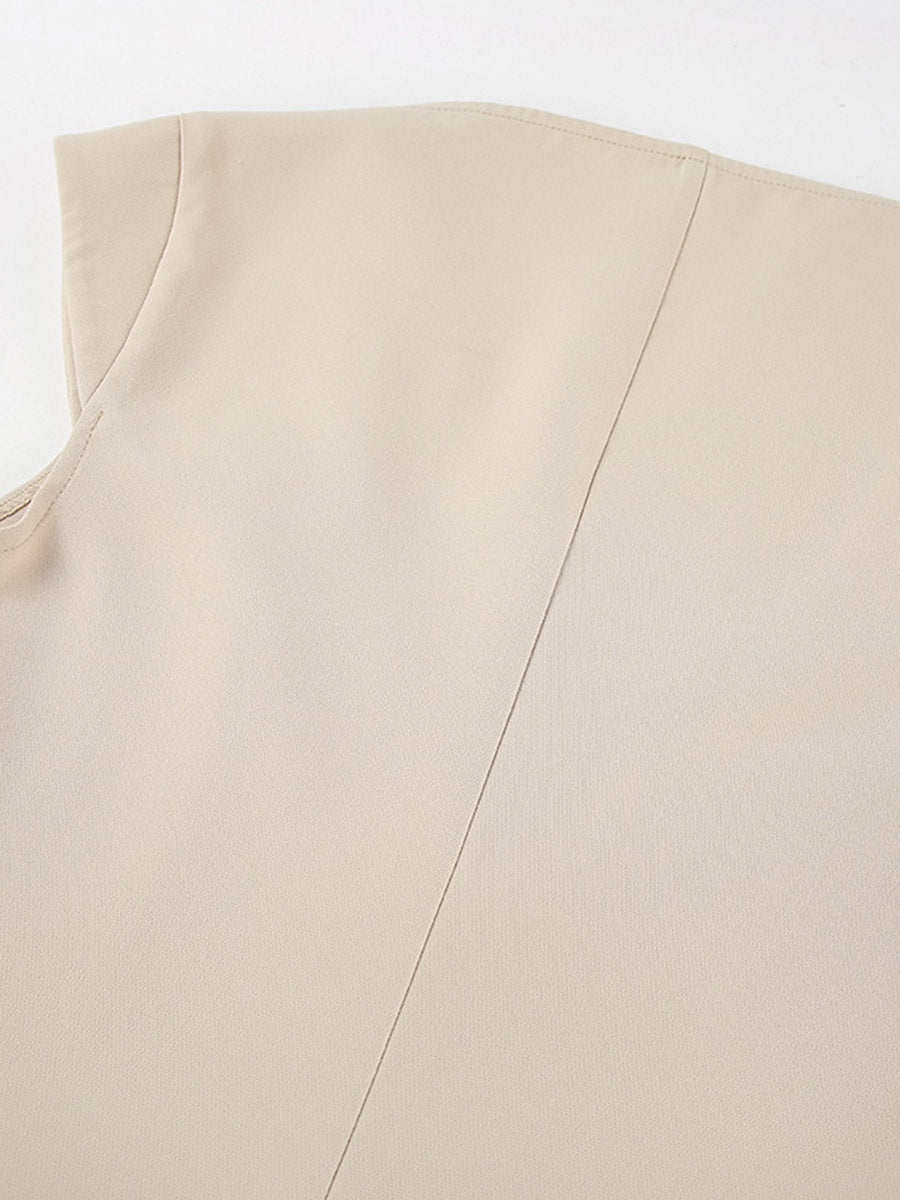 Cropped Sleeveless Buttoned Pockets Solid Color V-Neck Pants Two Pieces Set Vest Top