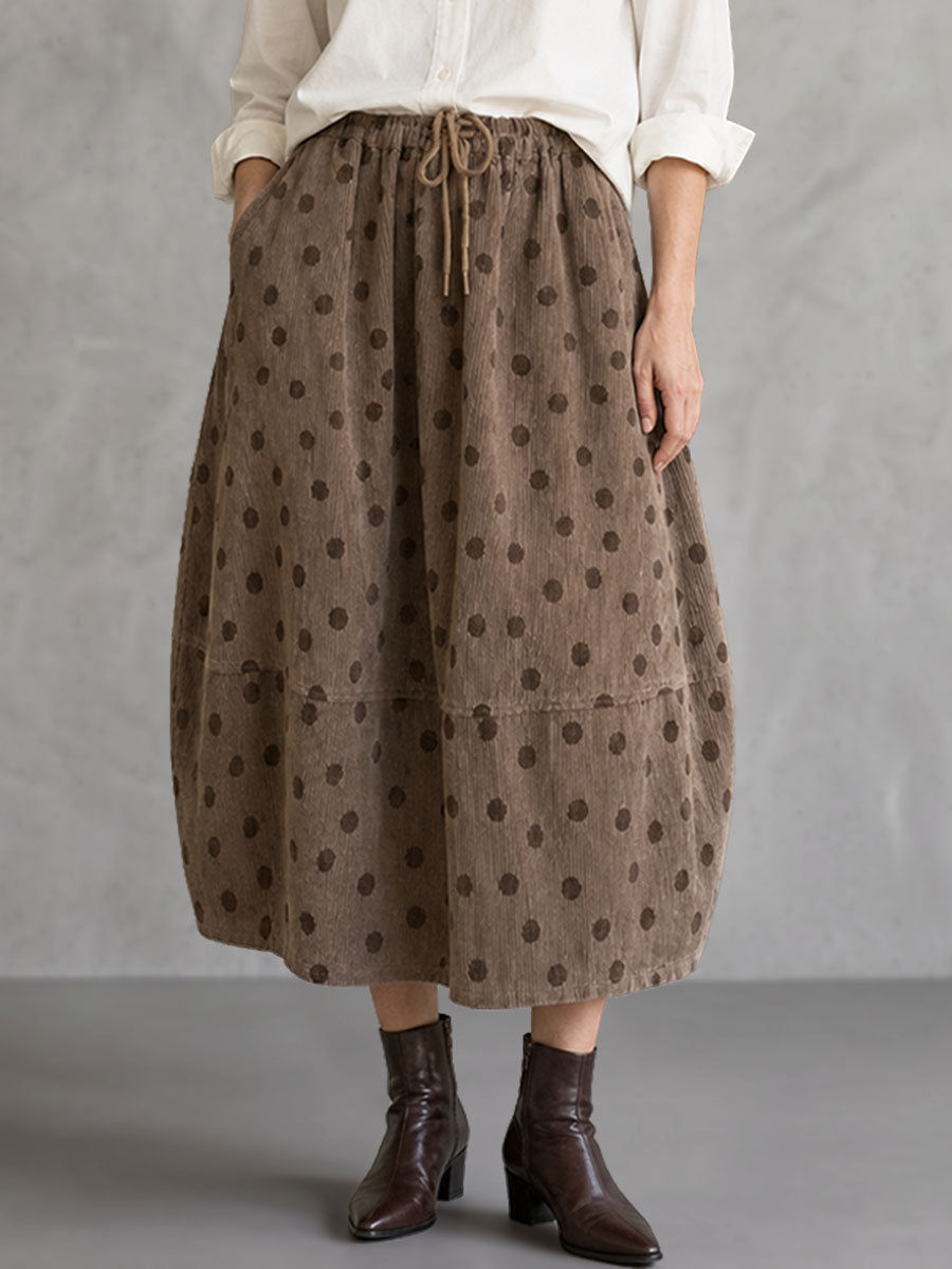 Split-Joint Polka-Dot Pockets Elasticity Drawstring Contrast Color Loose A-line Skirts