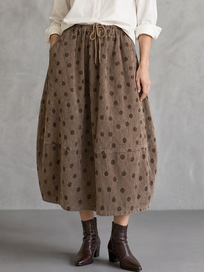 Split-Joint Polka-Dot Pockets Elasticity Drawstring Contrast Color Loose A-line Skirts