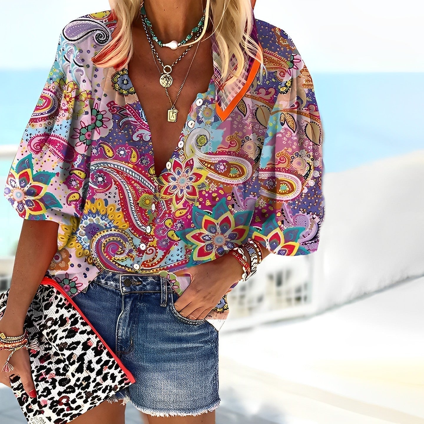Savannah | Women's Boho Paisley Print Button-Up Blouse