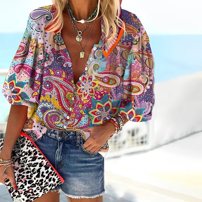 Savannah | Women's Boho Paisley Print Button-Up Blouse