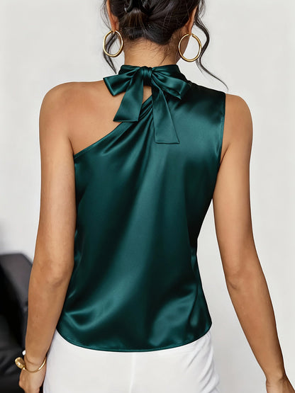 Loose Sleeveless Solid Color Asymmetric Collar Tank Top