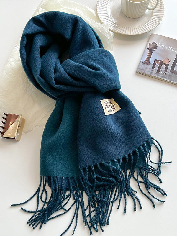 Keep Warm Tasseled Shawl&Scarf BLUE One_size
