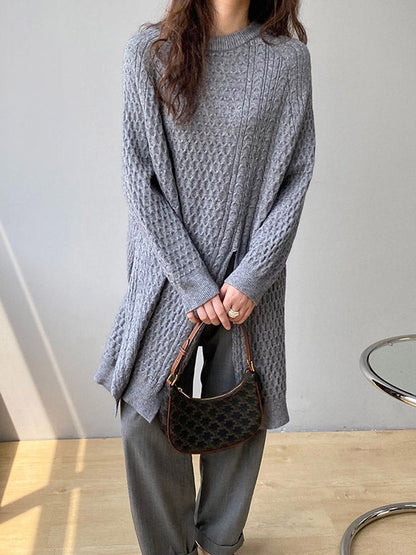 Original unregelmäßiges 5-Farben-Pullover-Oberteil mit seitlichen Schlitzen, Rundhalsausschnitt und langen Ärmeln 