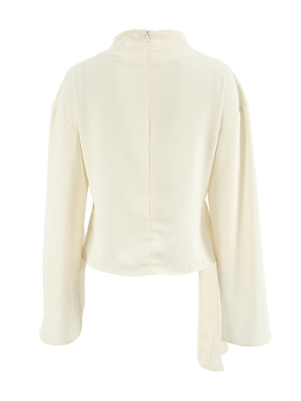 Flared Sleeves Long Sleeves Solid Color Twist Half Turtleneck Blouses&Shirts Tops