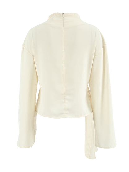 Flared Sleeves Long Sleeves Solid Color Twist Half Turtleneck Blouses&Shirts Tops