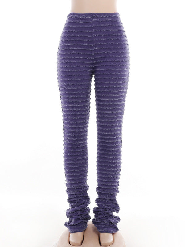 High Waisted Skinny Leg Split-Joint Striped Pants Trousers