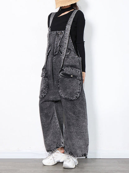 Original Cool Denim Split-Joint Square-Neck Overalls