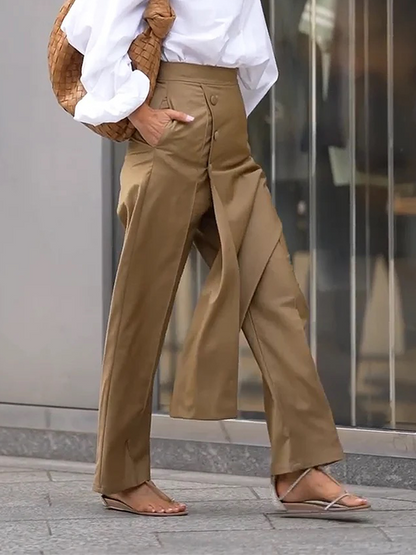 High Waisted Asymmetric Solid Color Pants Trousers