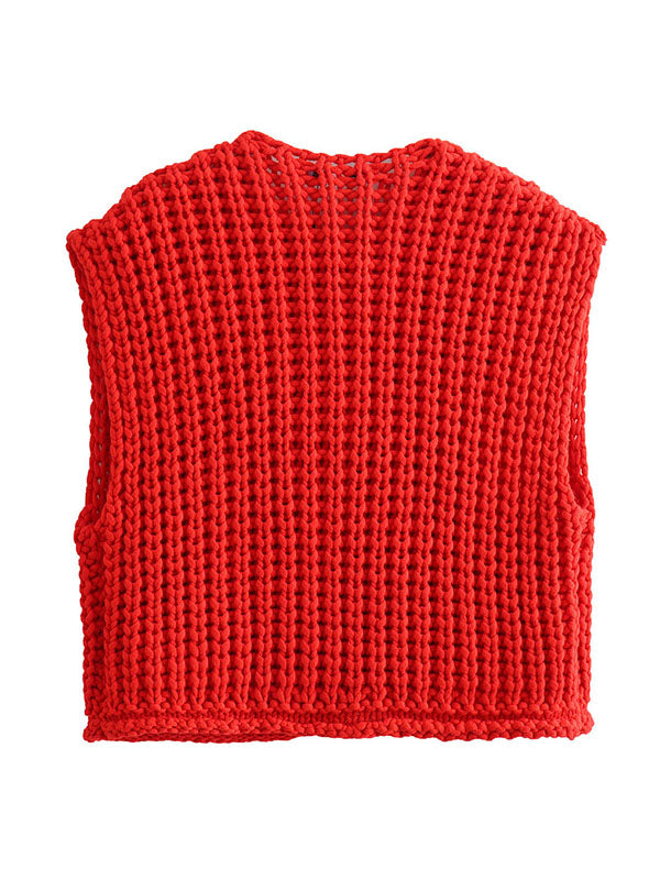 Loose Sleeveless Buttoned Pockets V-Neck Vest Outerwear