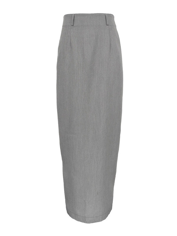 High Waisted Loose No Belt Solid Color Split-Back Split-Joint Zipper Skirts Bottoms