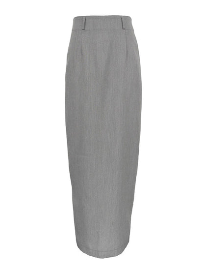 High Waisted Loose No Belt Solid Color Split-Back Split-Joint Zipper Skirts Bottoms