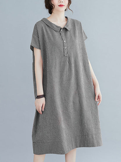 Robe mi-longue à carreaux ample et boutonnée, style rétro artistique 