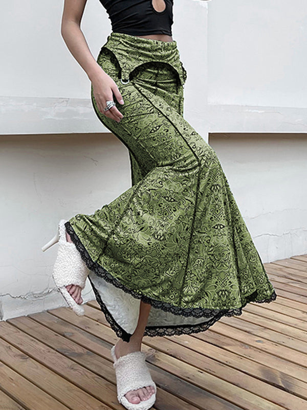 High Waisted Mermaid Elasticity Floral Printed Split-Joint Skirts