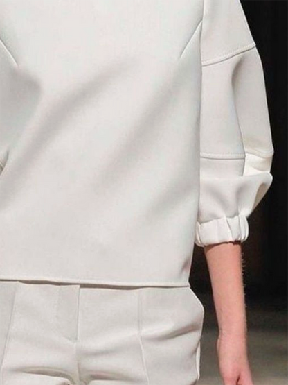 Loose Puff Sleeves Rhinestone Solid Color Lapel Blouses&Shirts Tops